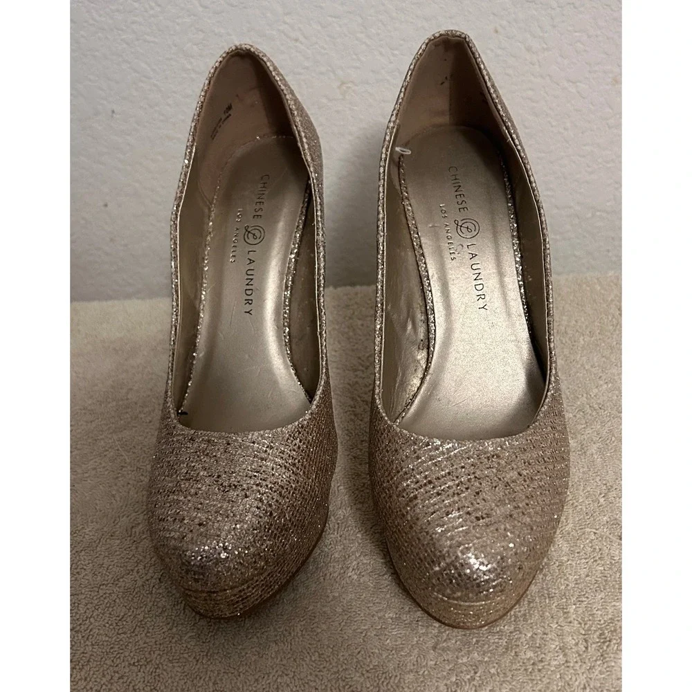 Chinese Laundry Size 10 silver Glitter Platform Pumps High Heel Party Shoes